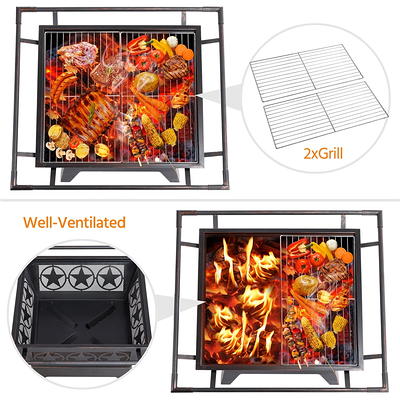  SereneLife Portable Outdoor Wood Fire Pit - 2-in-1 Steel BBQ  Grill 26 Wood Burning Fire Pit Bowl w/ Mesh Spark Screen, Cover Log Grate, Wood  Fire Poker for Camping, Picnic