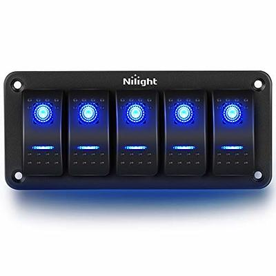 Nilight 4 Gang Rocker Switch Aluminum Panel Toggle Dash 5 Pin ON/Off  Pre-Wired Switches Rocker Switch Panel Waterproof Switches for 12V/24V  Automotive Cars Marine Boats RVs trailers 