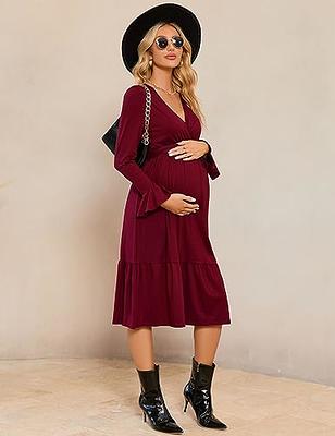 KOJOOIN Plus Size Long Sleeve Maxi Dress for Women V Neck Empire