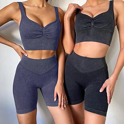 OLCHEE Womens Workout Sets 2 Piece - Seamless Ribbed Acid Wash