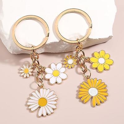 Flower Bag Charms Enameled Keychain for Women Girls 2Pcs Cute