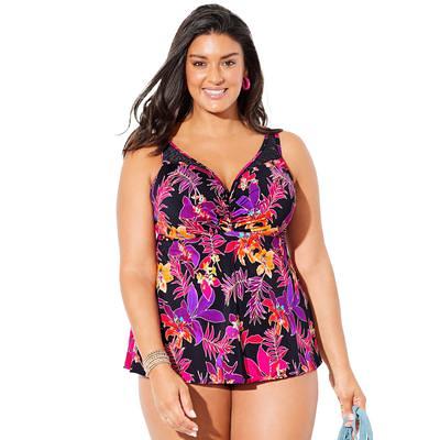 Swimsuits For All Women's Plus Size Bandeau Blouson Tankini Top 16 Neutral  Floral