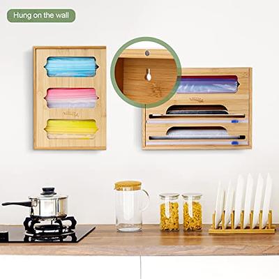 Bamboo Ziplock Bag Storage Organizer for Kitchen/Drawer/Wall Mount, 5  Separate Baggie Organizer,Suitable for Gallon, Quart, Sandwich, Snack and