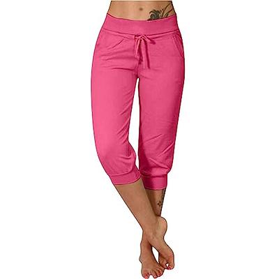 Capri Pants for Women Cotton Linen Lightweight Capris Slacks High Waisted  Summer Casual Solid Color 3/4 Pants (Large, Pink)