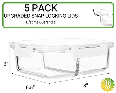 5 Pack Glass Meal Prep Containers 3 Compartment with Lids, Airtight Food 36  Oz