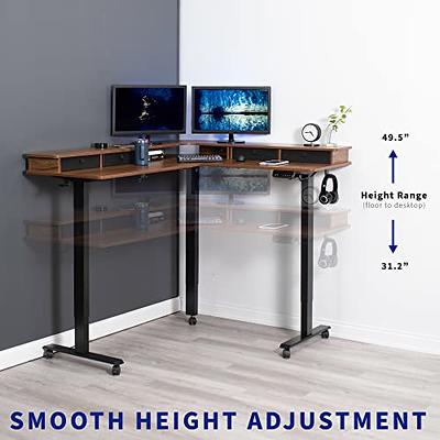 vivo Electric 60x24 Desk w/ Drawer & Casters, Dark Walnut Table Top, Black Frame