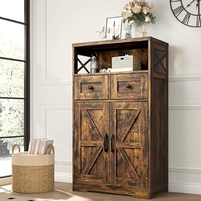 FOTOSOK Kitchen Pantry Storage Cabinet, Tall Cabinet with Rattan
