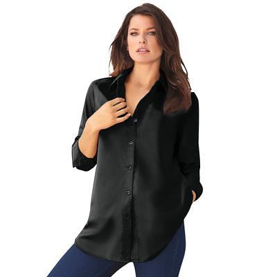 Plus Size Women's Long-Sleeve Kate Big Shirt by Roaman's in Black