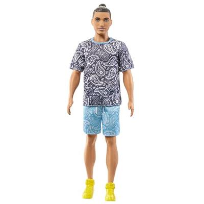  Barbie Ken Doll, Kids Toys, Fashionistas, Brown Hair in Bun,  Paisley Tee and Shorts, Clothes and Accessories : Toys & Games