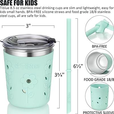 Tiblue Kids & Toddler Cups - 4 Pack 8oz Spill Proof Stainless Steel Tumblers  with Leak Proof