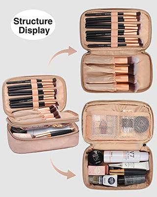 Relavel Makeup Organizer, Waterproof Small Makeup Bags, 2-layer Cosmetic  Bag, Compact Pouch with Makeup Brush Holder, Toiletry Bag for Women, PU