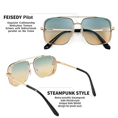 FEISEDY Square Oversized Flat Top Sunglasses With Side