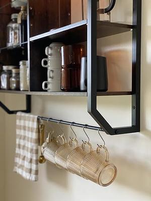 Floating Shelves Set of 2-for Coffee Bar, Bathroom Shelves with Towel Bar,  Wall Shelves with 8 Hooks for Kitchen