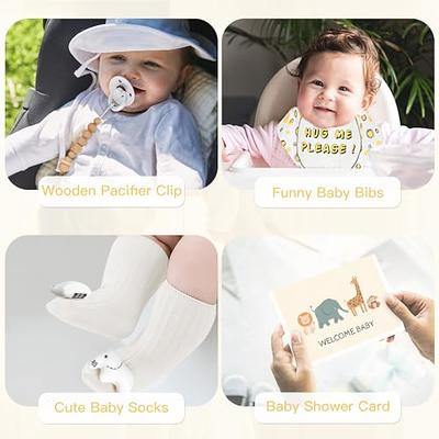 Baby Shower Gifts, Baby Boy Gifts Basket Includes Newborn Blanket Baby  Lovey Security Blanket Wooden Rattle Toy, Funny Baby Bibs Socks & Greeting  Card