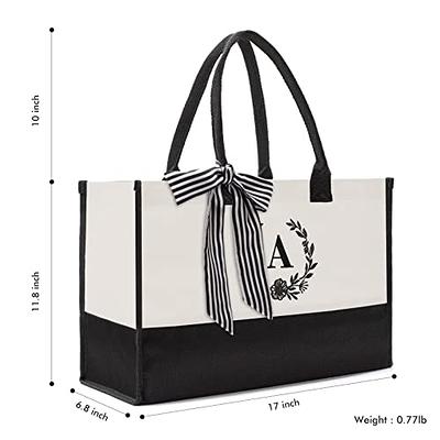 TOPDesign Embroidery Initial Canvas Tote Bag, Personalized Present Bag, Suitable for Wedding, Birthday, Beach, Holiday, Is A Great Gift for Women