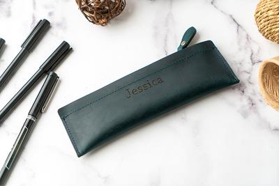 Custom Leather Pencil Case, Personalized Organizer, Genuine Pen