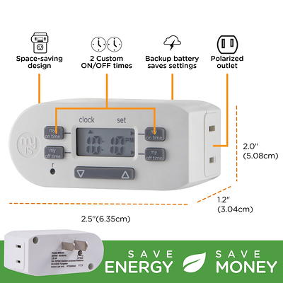 Woods 10 Amp Indoor Plug-In Daily Lamp Slim Fit Simple Set Single-Outlet Digital  Timer, White (2-Pack) 50007WD - The Home Depot