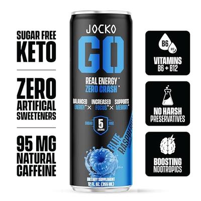 Jocko Fuel Blue Raspberry Energy Drink, 12 Pack, 0 Sugar, 95mg