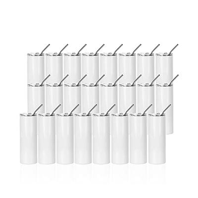 PYD Life Skinny 20 oz Straight Stainless Steel White Tumbler with Metal Straw for Heat Press Machine Printing 4 Pack