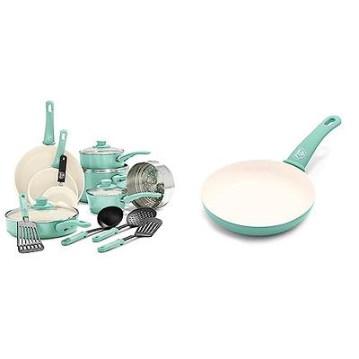 GreenLife 2 Piece Non-Stick Ceramic 7 inch and 10 inch Fry Pan Set with Soft Grip, Turquoise