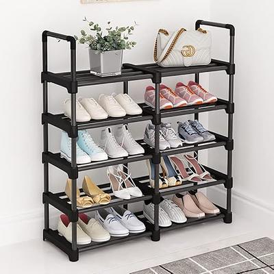 Tiered Matte Black Metal Pipe Freestanding Expanding Shoe Rack