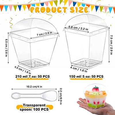 100 Sets Square Dessert Cups with Lids and Spoons Including 50 Pcs 5 oz  Clear Yogurt