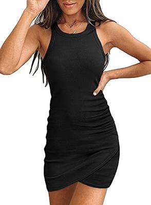 Samefar Womens Casual Sleeveless Tank Dresses Scoop Neck Soft Comfy Wrap  Ruched Bodycon Short Dress Club Black X-Large - Yahoo Shopping