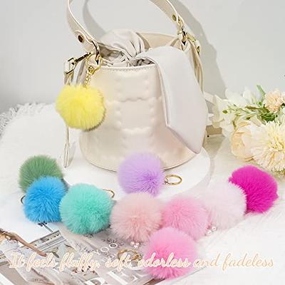 Unpafcxddyig Pom Pom Keychain Artificial Fur Puff Ball Keychains Fluffy  Tote Pendant Car Bag Charm