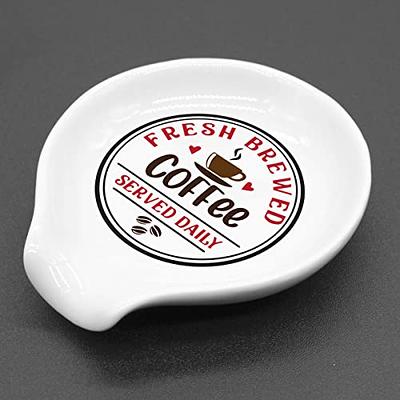 Coffee Spoon Rest and Spoon,Funny Coffee Quote Ceramic Coffee Spoon  Holder-Station Decor Coffee Bar Accessories-Gifts for Coffee Lovers (Lets  Have