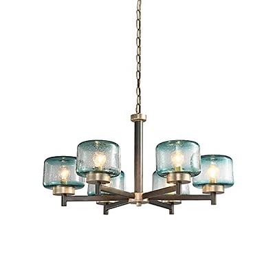 Modern Brass Chandelier 6-Light Candle Island Chandelier with Cylinder  Seeded Glass Shades