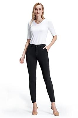 Bamans Yoga Dress Pants for Women Skinny Leg Pull on Stretch Work Pants  with Pockets, Black, X-Large