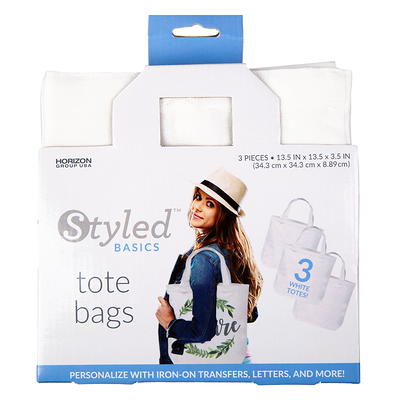 Hello Hobby, Large White Canvas Tote Bag With Strap, 3-Pack, 13.5” x 13.5”  x 3.5” 