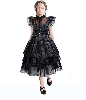 GUUZOGG Wednesday Addams Costume Dress for Girls, Kids Wednesday Addams  Dress with Belt, Halloween Costume Cosplay Party