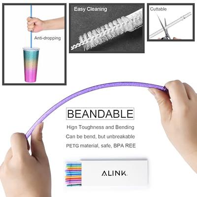 ALINK 12-Pack Glitter Reusable Clear Plastic Straws, 11 Long Hard