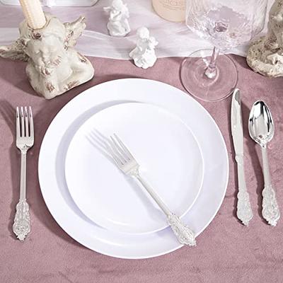 FLOWERCAT 100PCS White Plastic Plates-Heavy Duty White Disposable Plates  for Party/Wedding - Include 50PCS 10.25inch White Dinner Plates - 50PCS