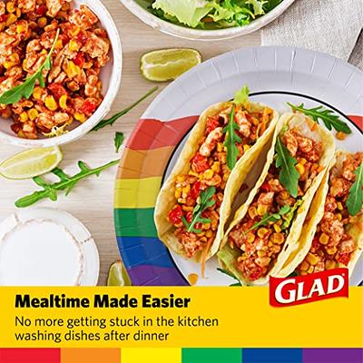 Glad Everyday Square Disposable Paper Plates with Falling Foliage Design, Small | Cut-Resistant, Microwavable Paper Plates for All Foods & Daily Use