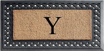 A1 Home Collections A1hc Welcome Flock Black/Beige 24 in x 39 in Natural Coir Thin-Profile Non-Slip Outdoor Durable Doormat