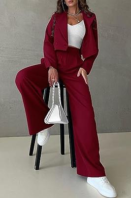 PRETTYGARDEN Women's 2 Piece Casual Outfits Cropped Blazer Jackets High  Waisted Wide Leg Work Pants Suit Set (Wine Red,Medium) - Yahoo Shopping