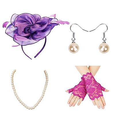 Derby Hats for Women 2023, Flower Feather Ladies Fascinators Hats Set Tea  Party Headband with Hair Clip Lace Gloves Pearl Necklace Earrings for  Wedding Cocktail Cosplay Party (Purple) - Yahoo Shopping