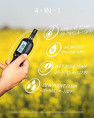 Portable Thermo-Hygrometer 4-in-1 Digital Psychrometer Mini