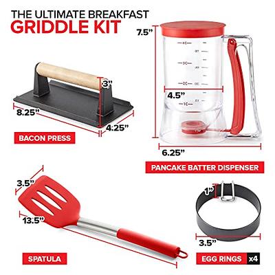 6 Piece Griddle Breakfast Kit, Griddle Accessories Set for Blackstone,  Include Cast Iron Bacon Press, Pancake Batter Dispenser, Fried Egg Rings  Molds 