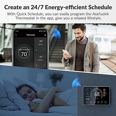 WiFi Smart Heat Pump Room Thermostat Temperature Controller 4.8 inch Color LCD Screen Programmable Touch Control/ Mobile App/ Voice Control Compatible