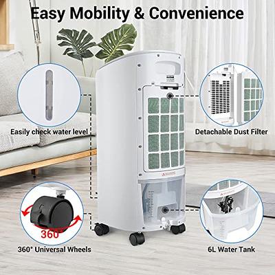 Pro Breeze Evaporative Air Cooler for Room Cooling Fan - 3-in-1 Air Cooler  Portable with 6 QTS Tank, 70° Oscillation & 7hr Timer - Portable Swamp