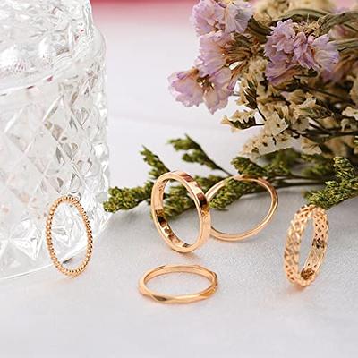  Honsny 14K Gold Rings Stacking Rings for Women Stackable Silver  Rings for Teen Girls Thin Rose Gold Band Ring Set Simple Midi Thumb Finger