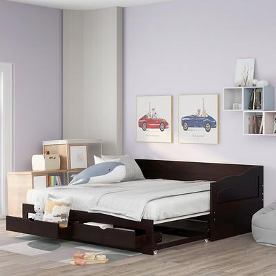 Extendable Twin to King Daybed with Trundle and 2 Storage Drawers | Costway