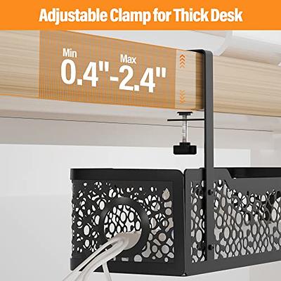 Under Desk Cable Management Tray, Upgraded Long Clamp, Inward Or Outward,  Cord Organizer for Desk, Desk Wire Management,Under Table Cable Management