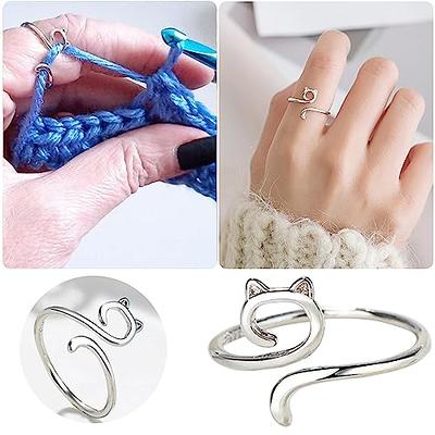 2PCS Knitting Crochet Loop Ring Adjustable Crochet Finger Ring Tension Ring
