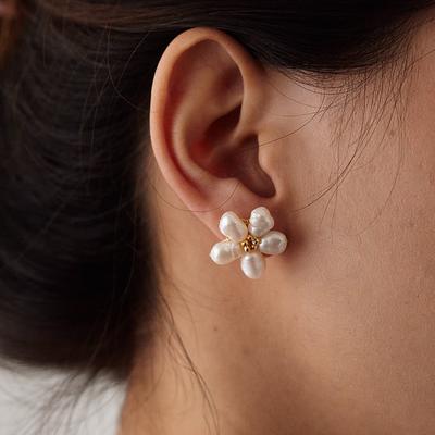 Pearl Flower Stud Earrings, Mother's Day Gift For Mom, Freshwater