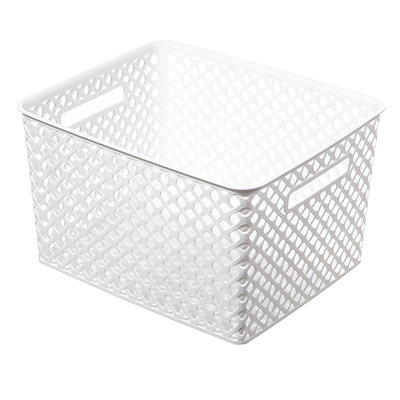 Mainstays Extra Large Decorative Plastic Storage Basket With Lid, Blue Cove