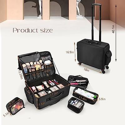 Costravio Rolling Makeup Train Case, Nylon Makeup Case on Wheels, Extra Large  Makeup Travel Bag, 3 Layers Makeup Organizer, Cosmetic Case for  Hairstylist, Nail, Makeup Trolley Case with 4 Bags (Black) - Yahoo Shopping